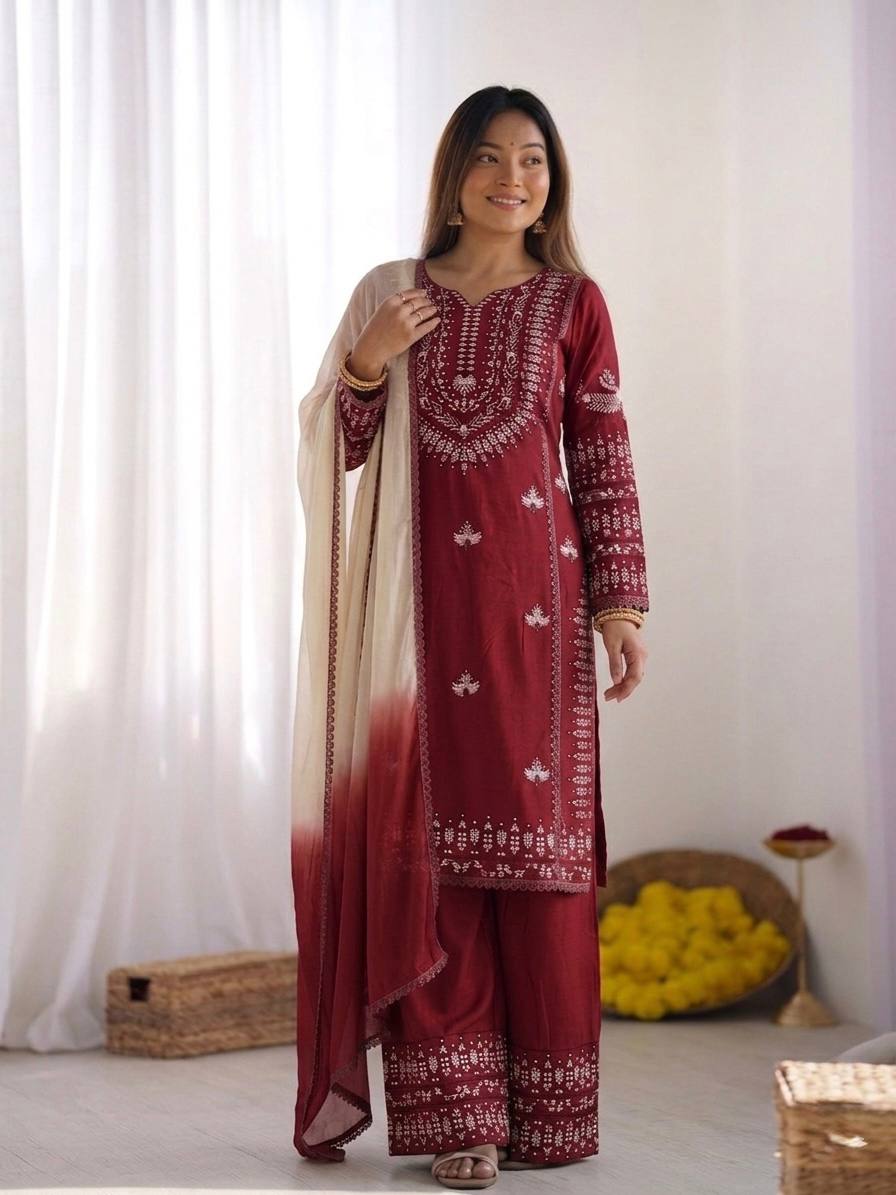 Noor Zahra Embroidered Rayon Cotton Farshi Suit Set