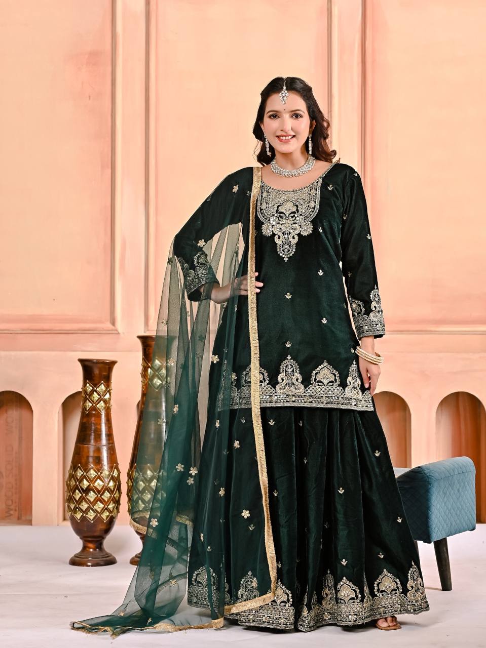Velmira Velvet Sequence Sharara Set