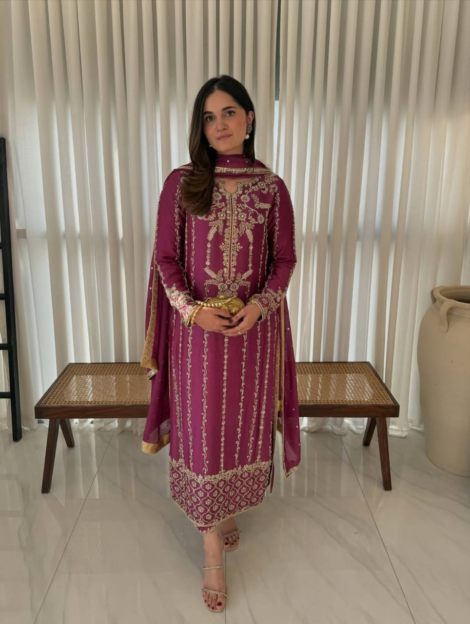 Aarvya Crep Silk Longline Suit Set