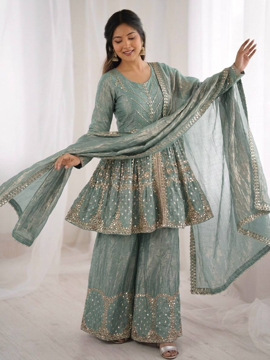 Zivora Fendy Silk Sequence Palazzo Set