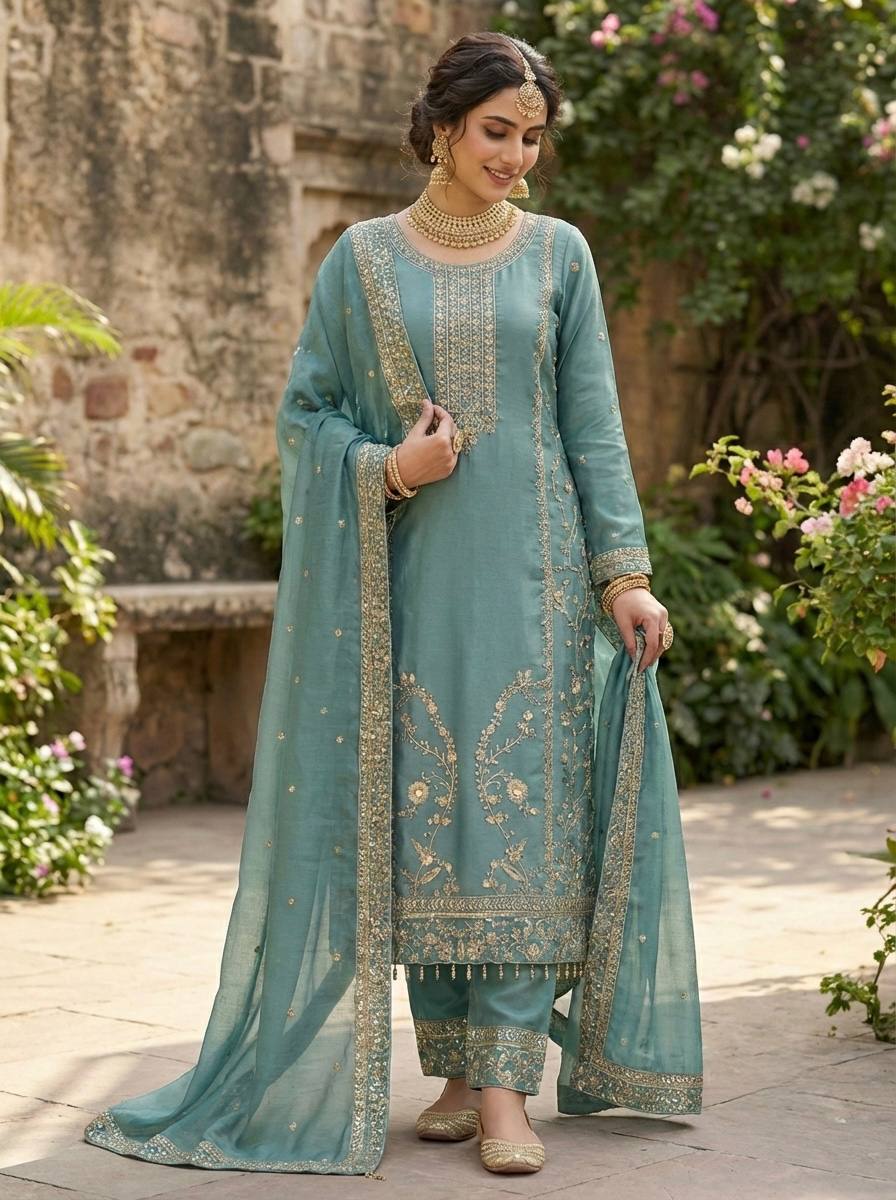 Azeera GMY Silk Sequence Palazzo Set
