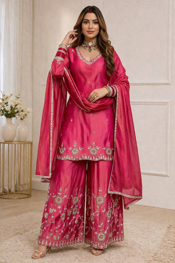 Zehra Shimmer Silk Embroidered Palazzo Set