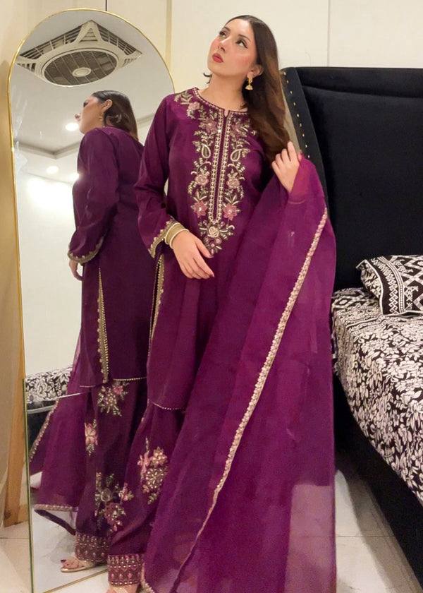 Rida French Crepe Embroidered Farshi Set