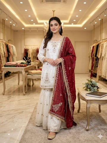Hiba Fandy Silk Sequence Sharara Set