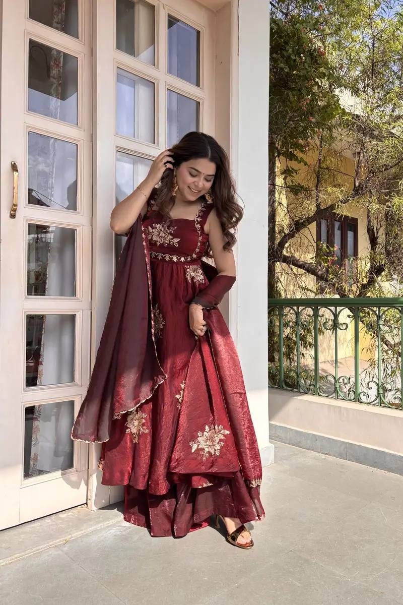 Premium Anarkali Jali Plazo Set