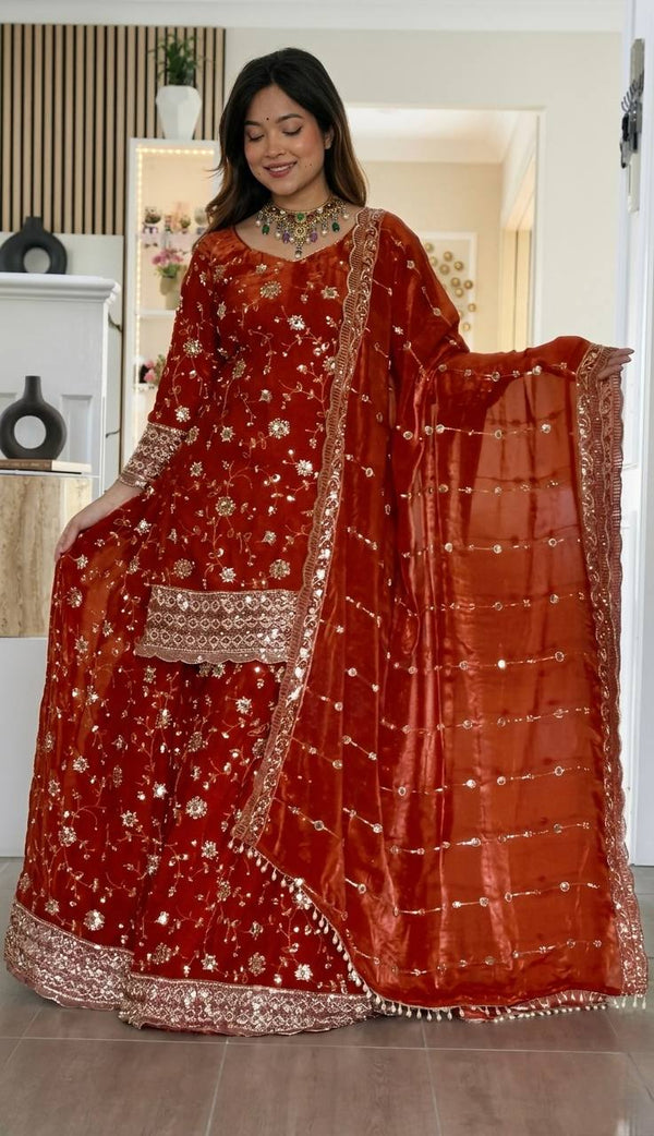 Aafreen Multi-Needle Embroidered Frendy Silk Palazzo Set