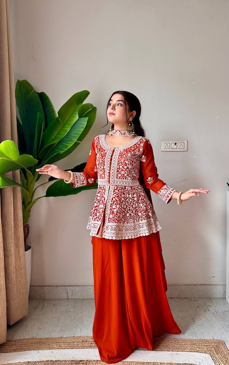 Modern Grace Georgette Embroidered Palazzo Set