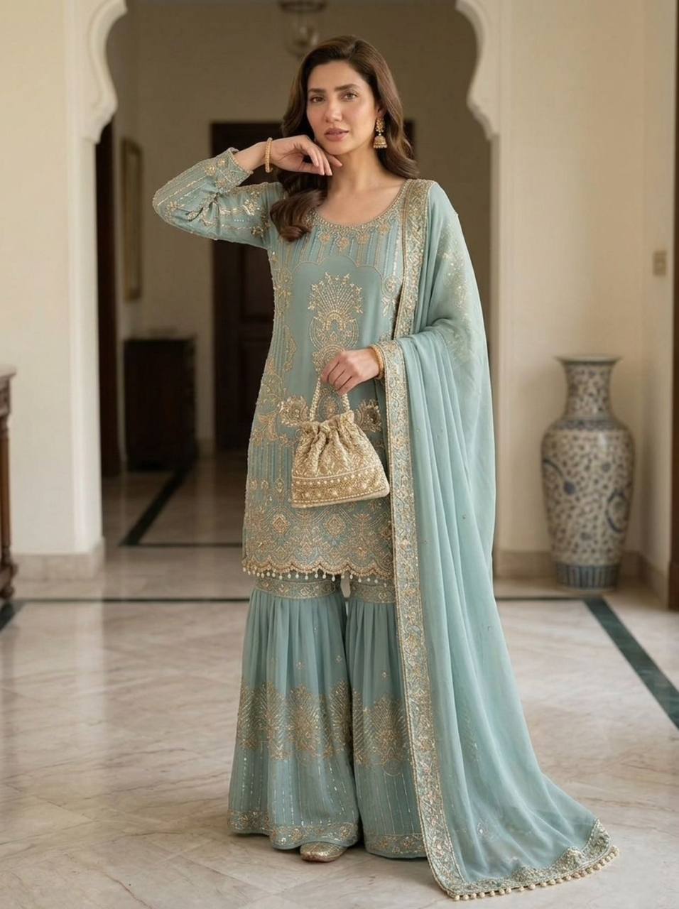 Sahar Sequence Embroidered Georgette Sharara Set