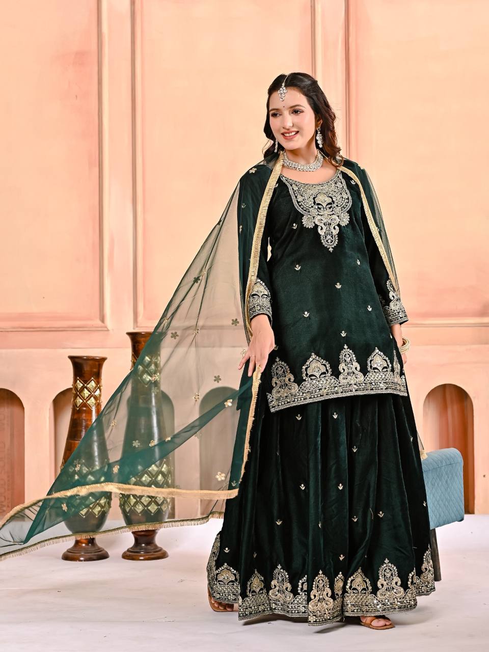 Velmira Velvet Sequence Sharara Set