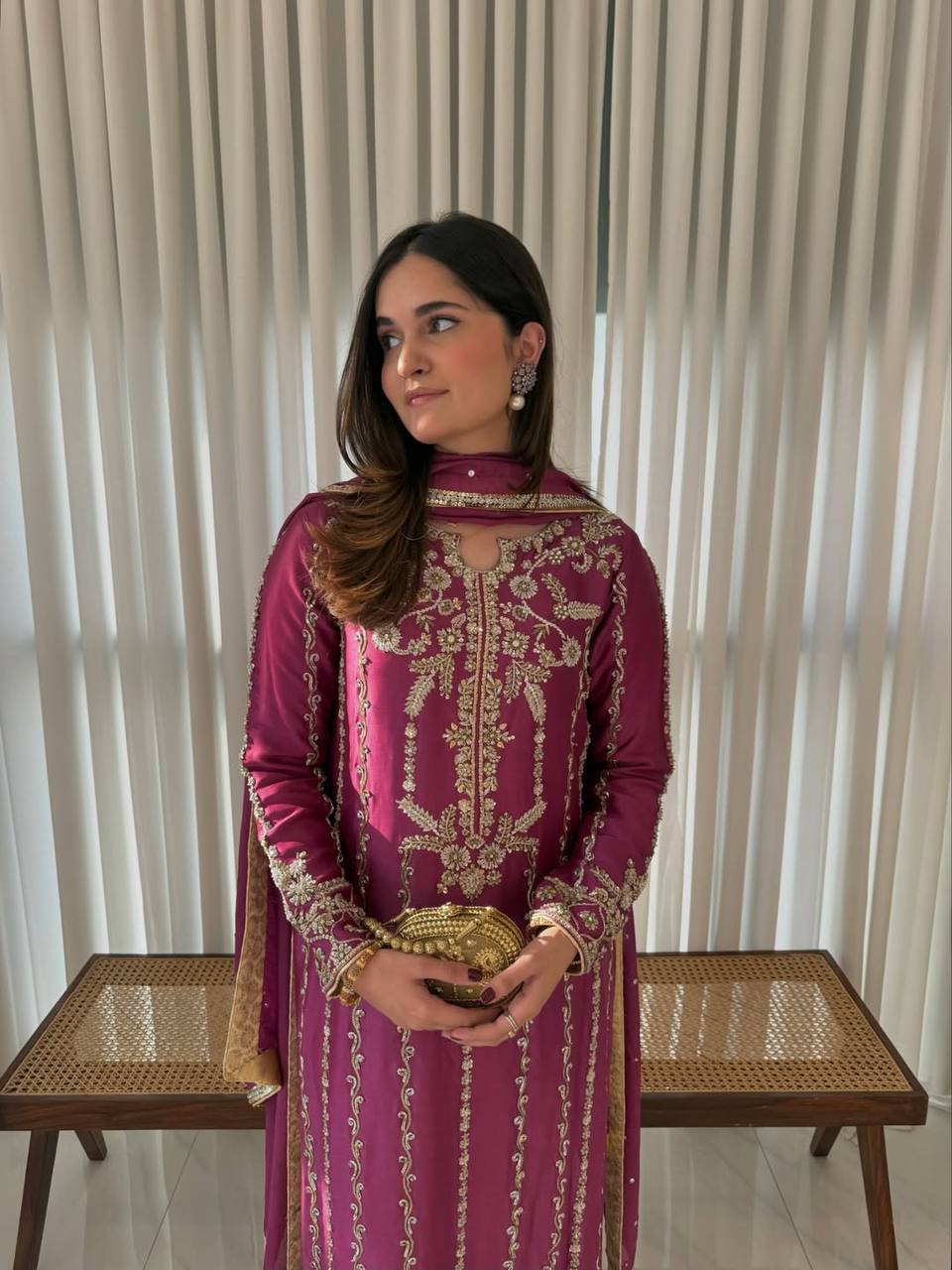 Aarvya Crep Silk Longline Suit Set