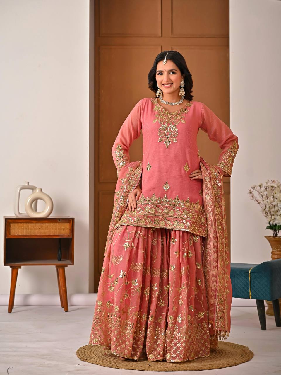 Zynira Crunchy Silk Sharara Set