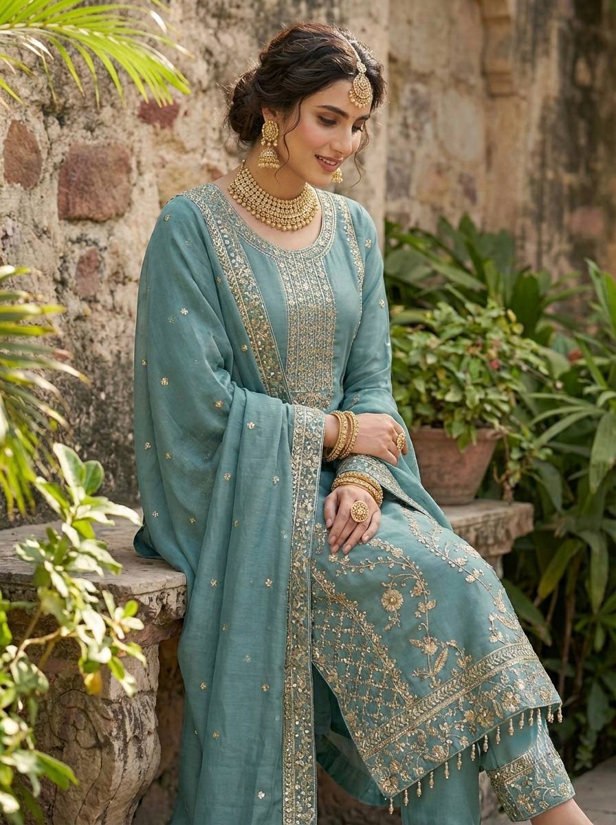Azeera GMY Silk Sequence Palazzo Set