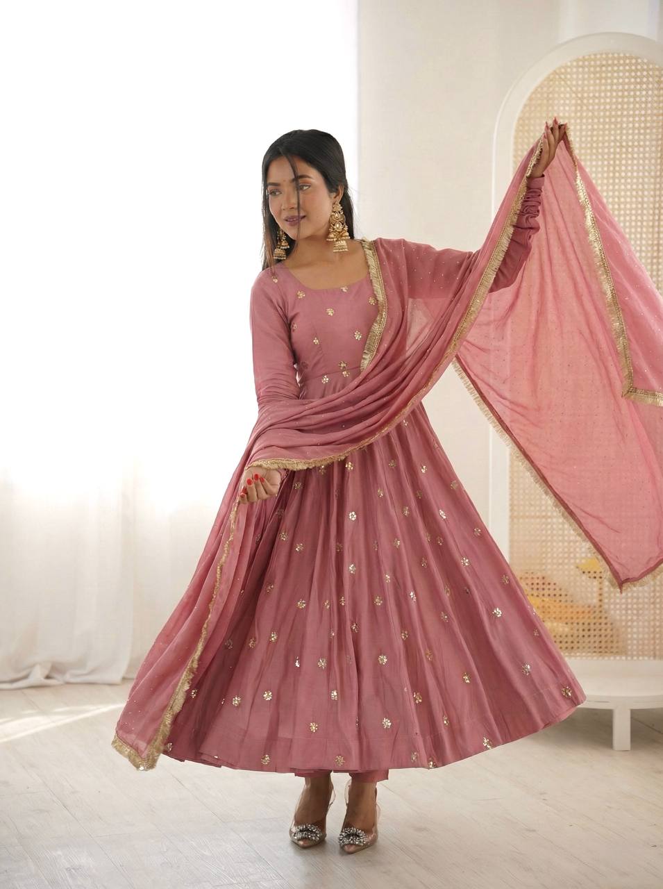 Ravelya Roman Silk Flair Suit Set