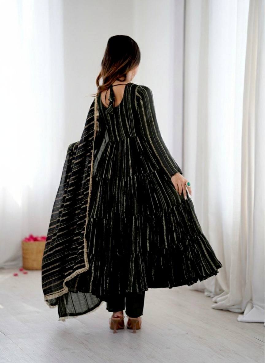 Miravya Chanderi Mirror Ruffle Gown Set