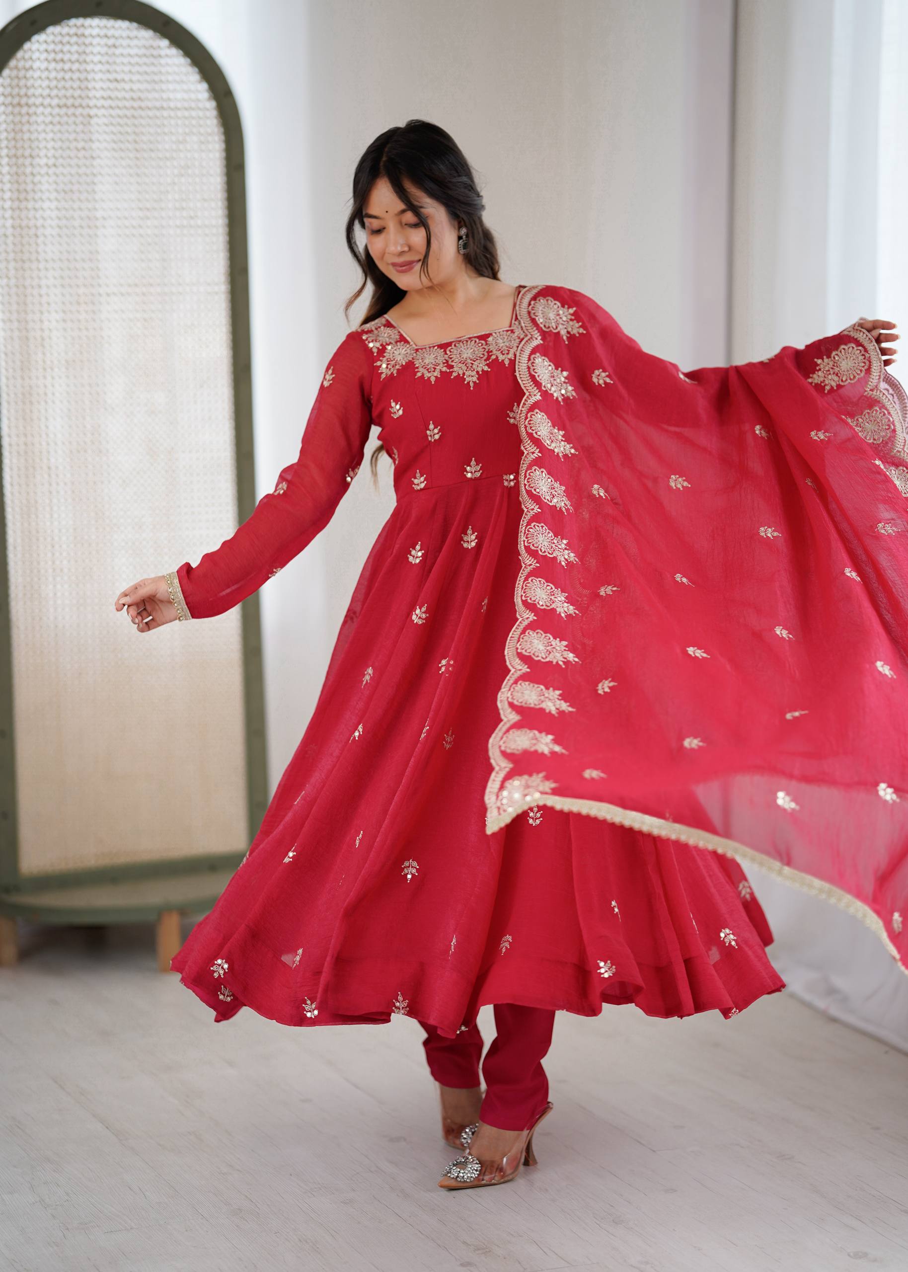 Anaya Crunchy Silk Embroidery Gown Set