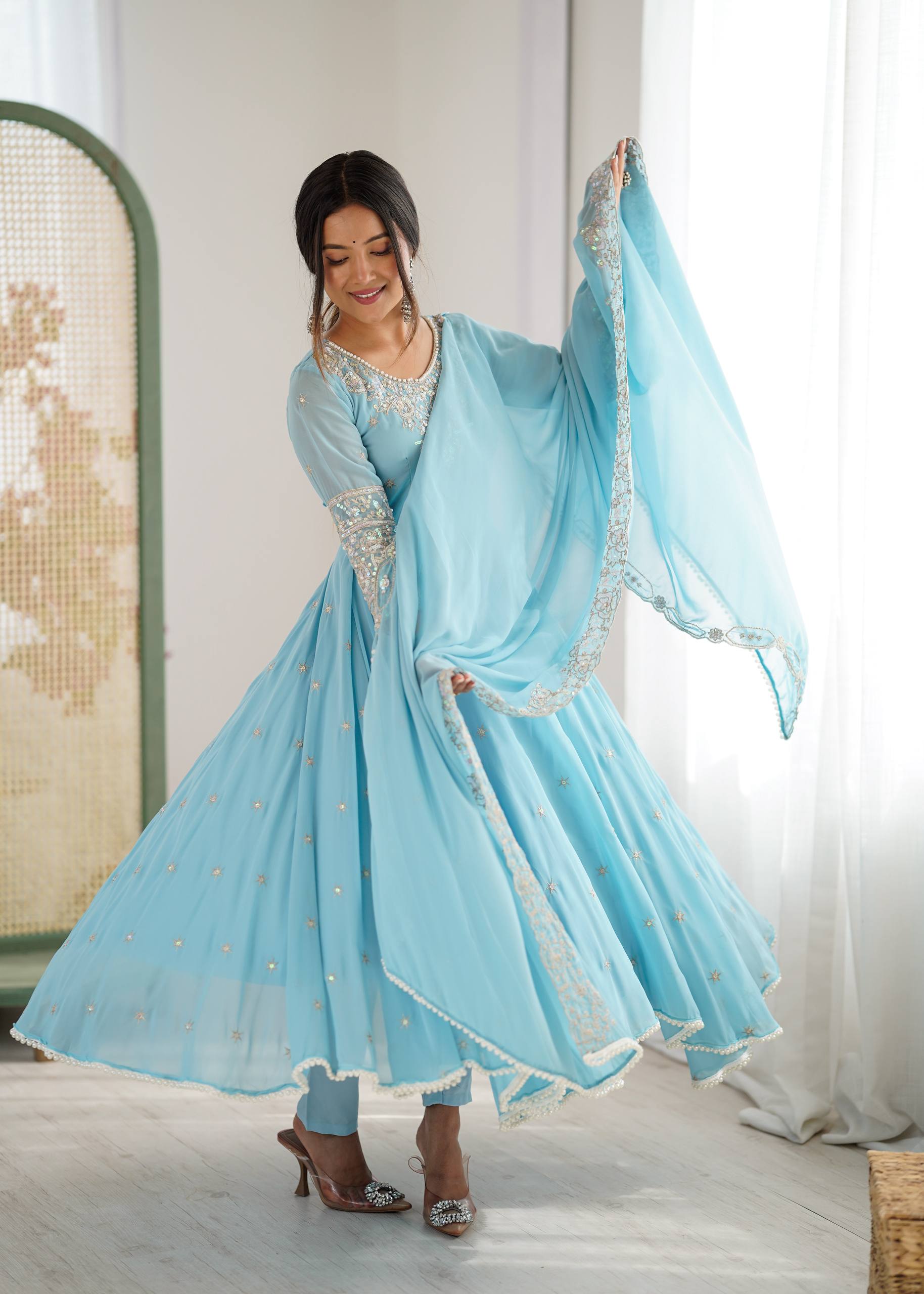 Meher Rainbow Sequence Anarkali Gown Set
