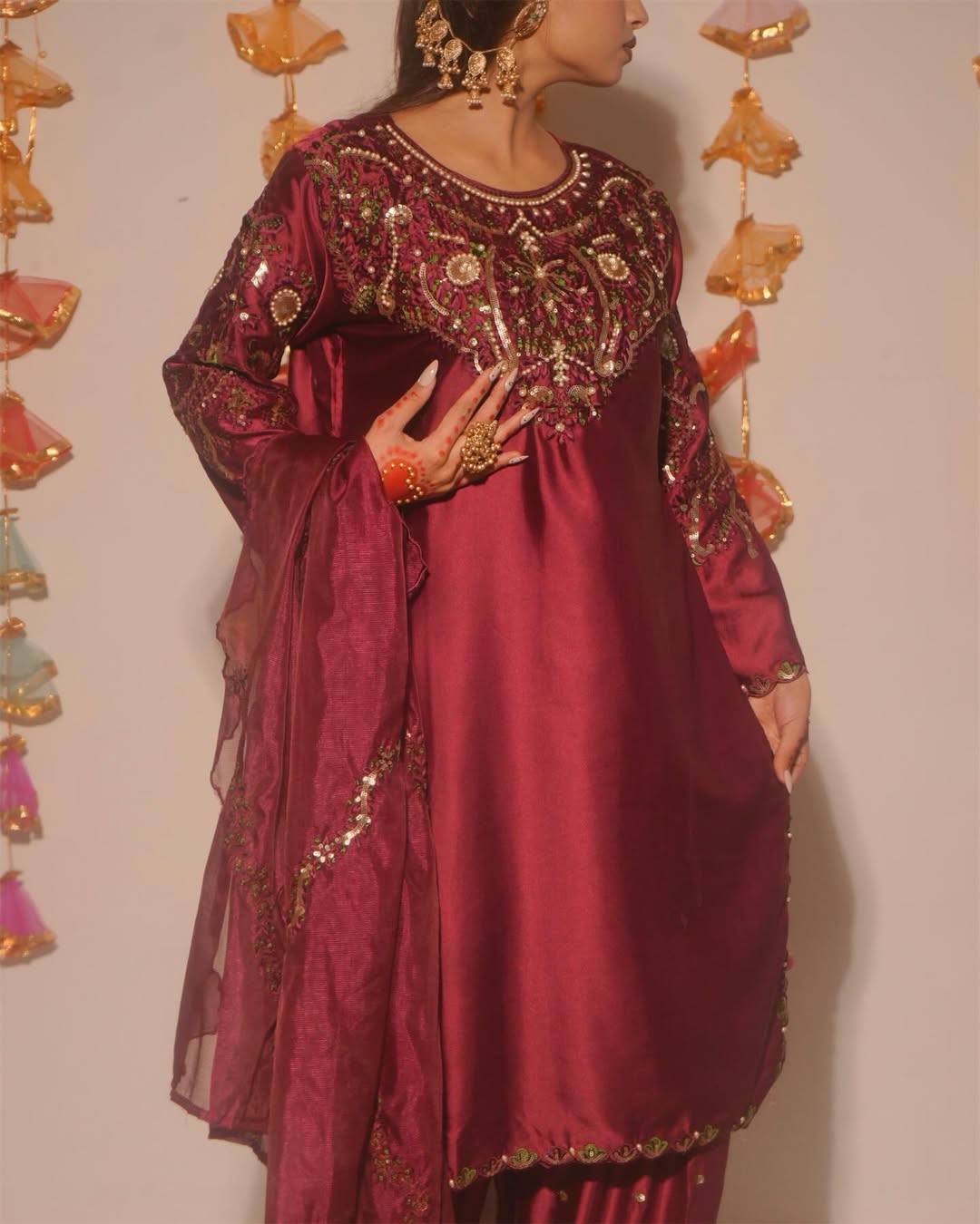 Alina Japan Satin Embroidered Farshi Set