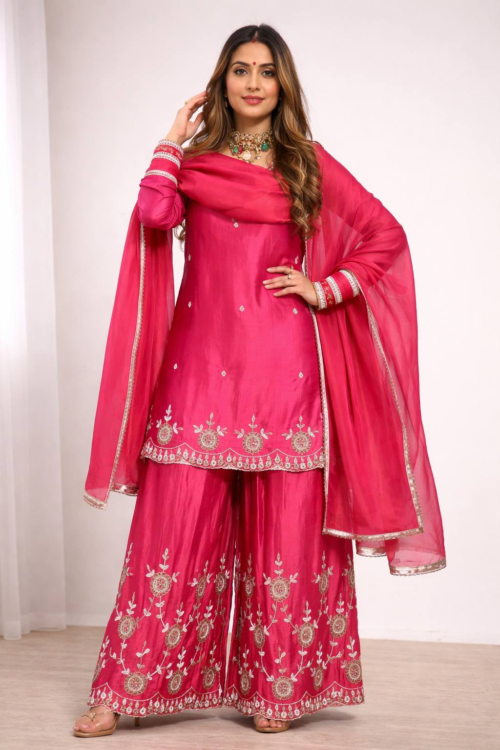 Zehra Shimmer Silk Embroidered Palazzo Set