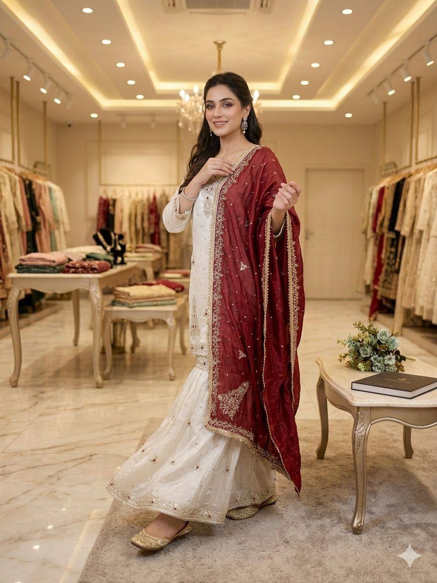 Hiba Fandy Silk Sequence Sharara Set