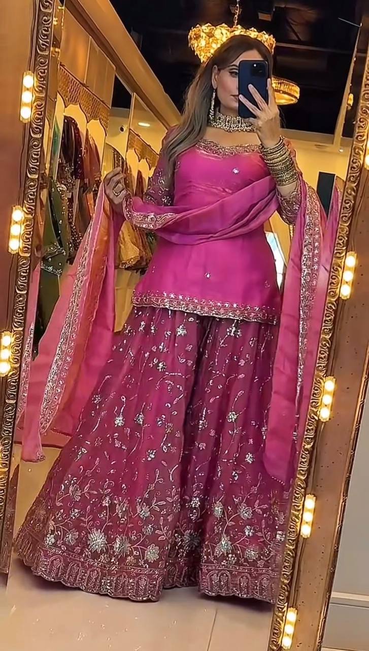 Zeenat Zari Embroidered Frendy Silk Palazzo Set