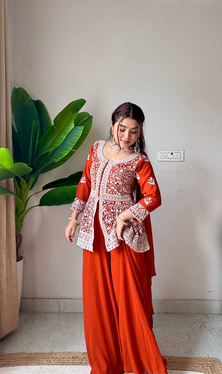 Modern Grace Georgette Embroidered Palazzo Set