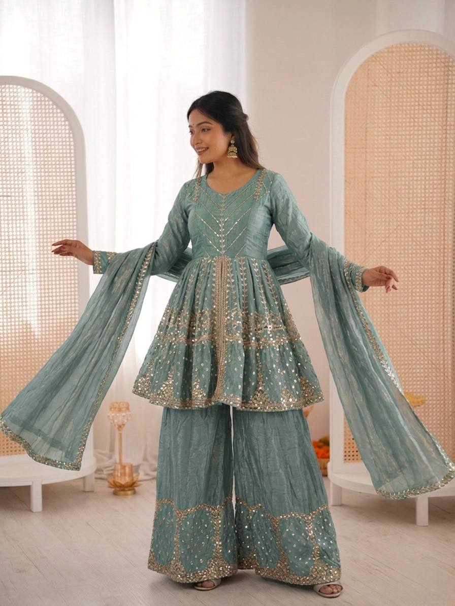 Zivora Fendy Silk Sequence Palazzo Set