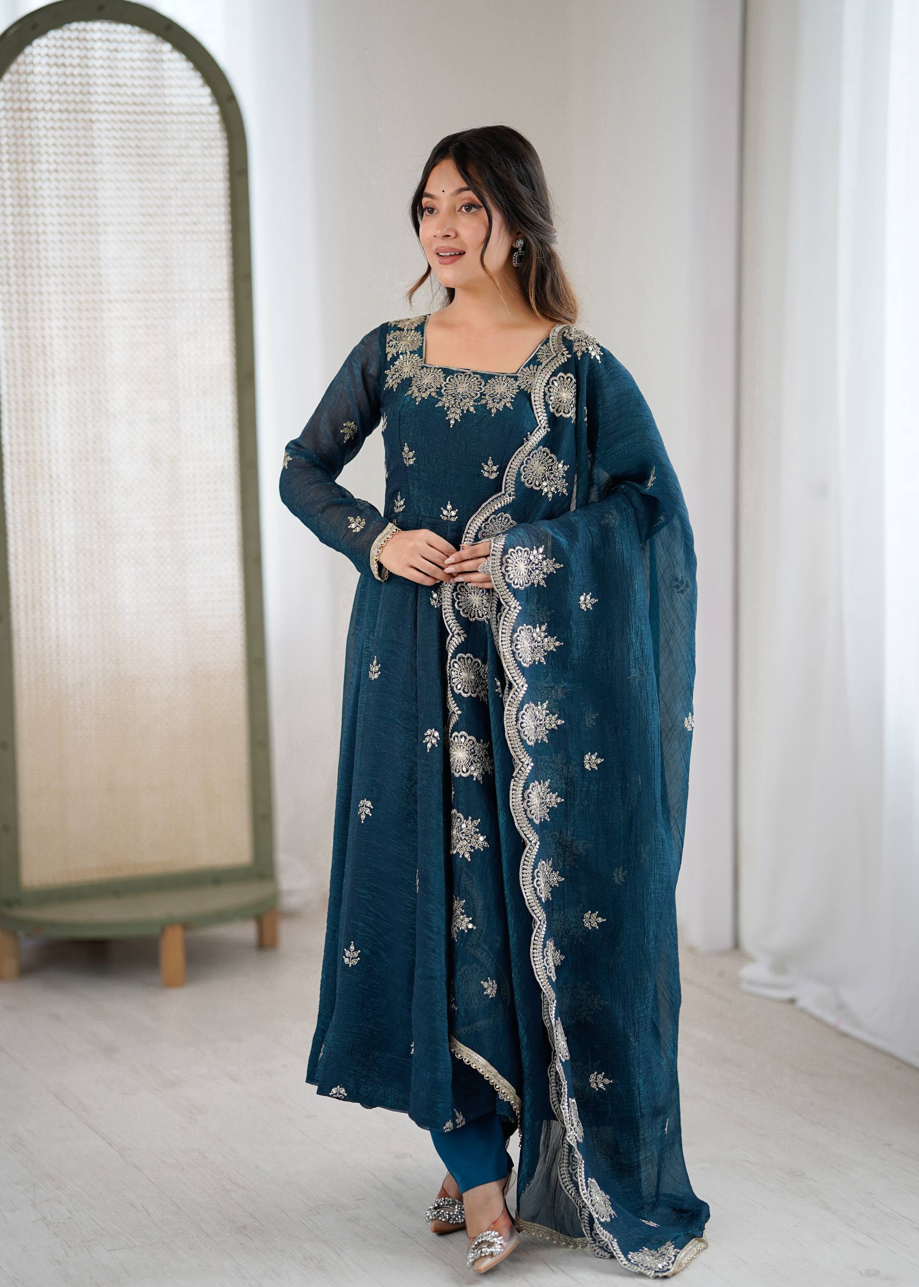 Anaya Crunchy Silk Embroidery Gown Set