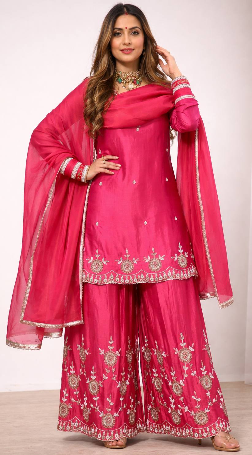 Zehra Shimmer Silk Embroidered Palazzo Set