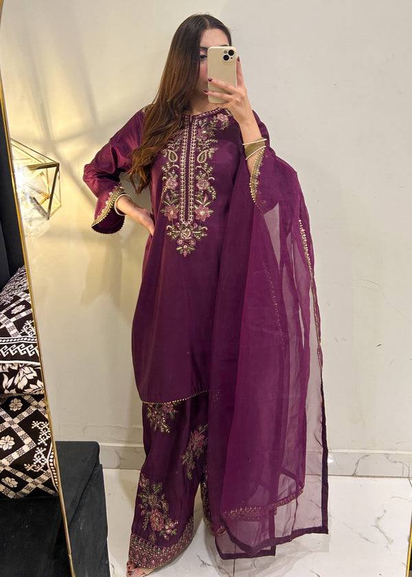 Rida French Crepe Embroidered Farshi Set