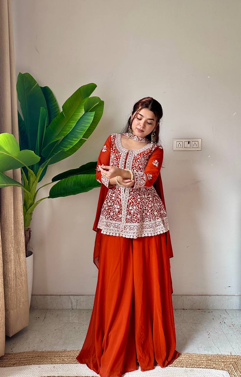 Modern Grace Georgette Embroidered Palazzo Set