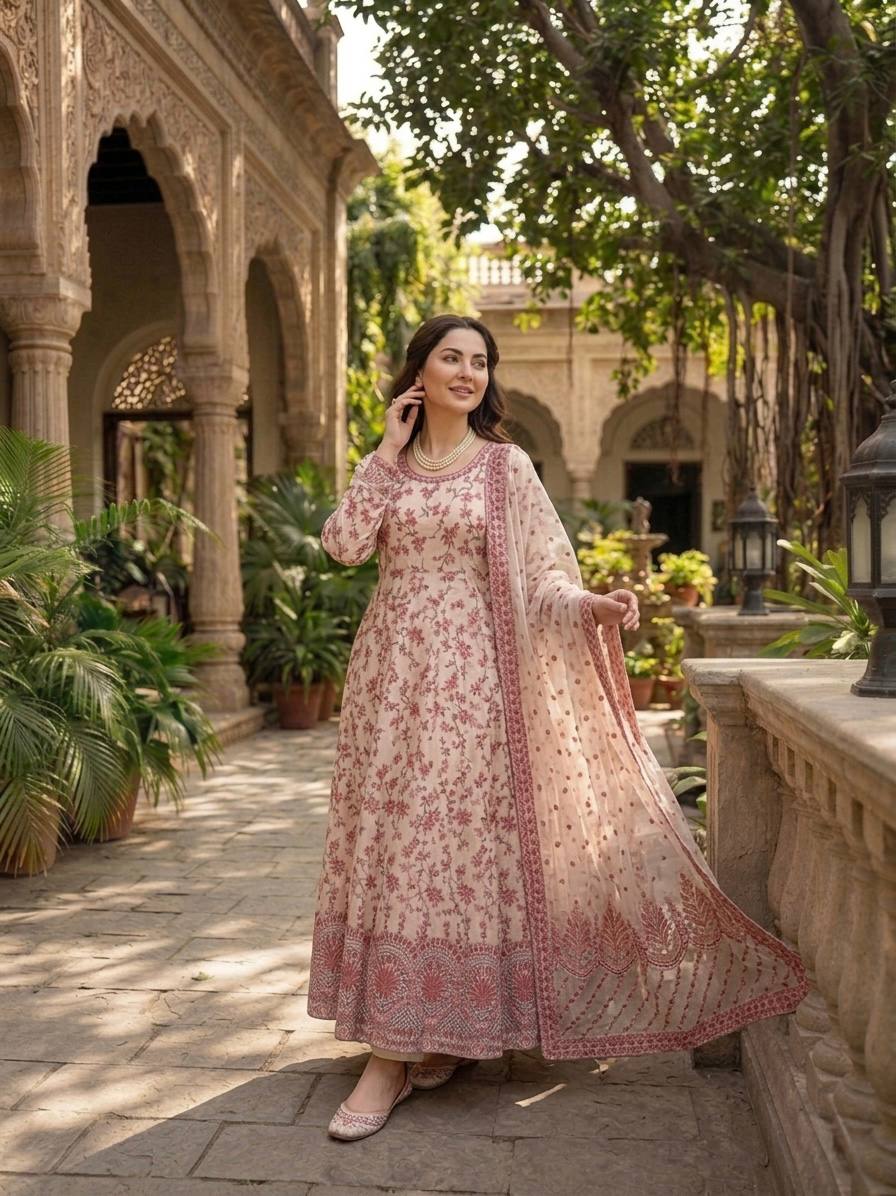 shaal Noor Floral Anarkali Suit Set