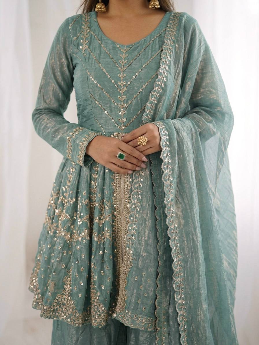 Zivora Fendy Silk Sequence Palazzo Set