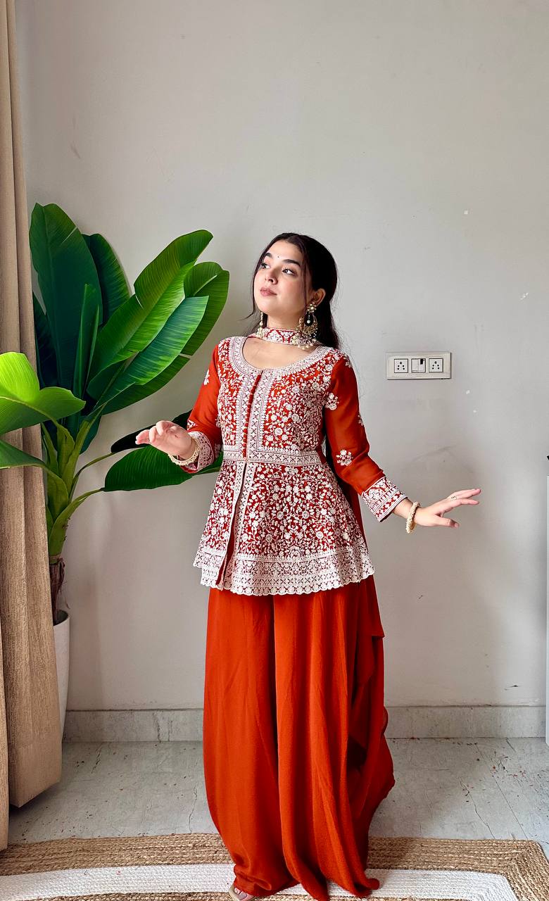 Modern Grace Georgette Embroidered Palazzo Set