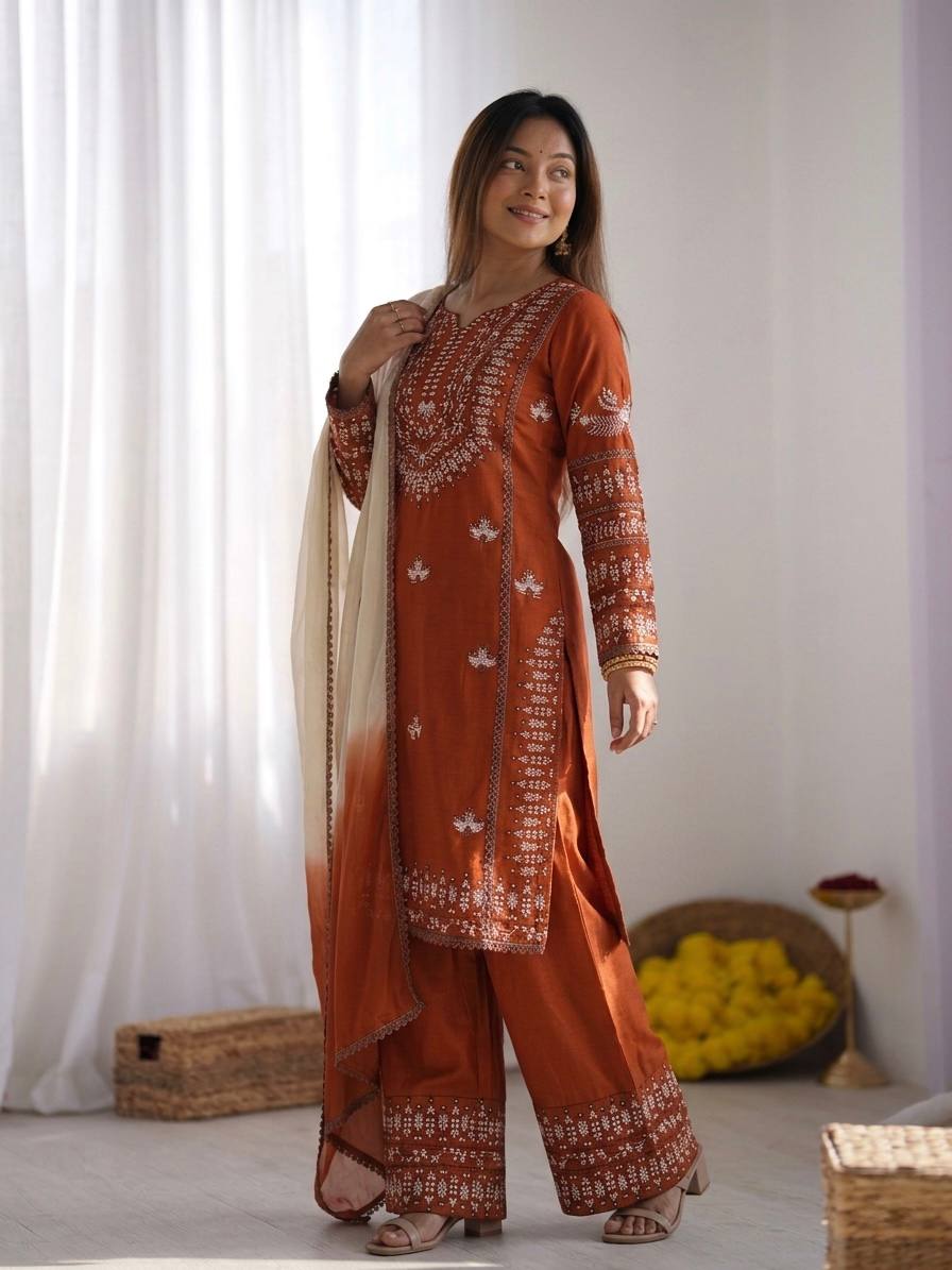 Noor Zahra Embroidered Rayon Cotton Farshi Suit Set