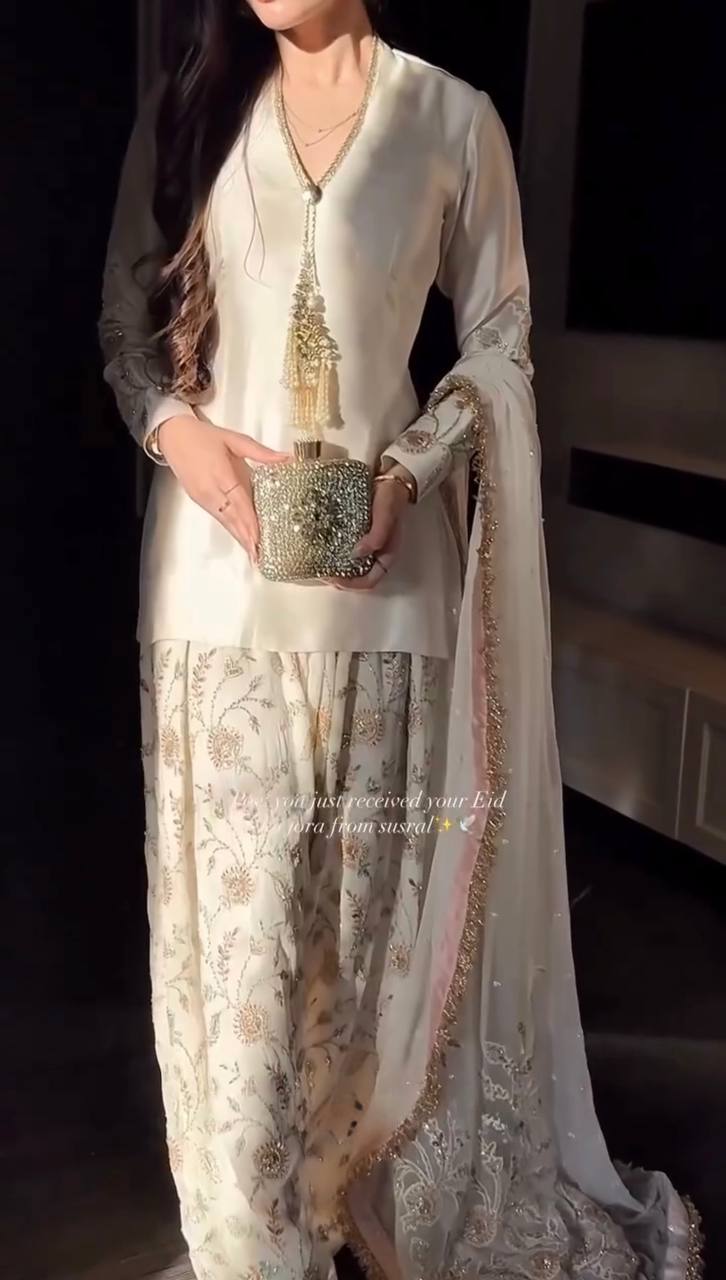 Elegant Cream Punjabi Suit with Floral Plazzo Set