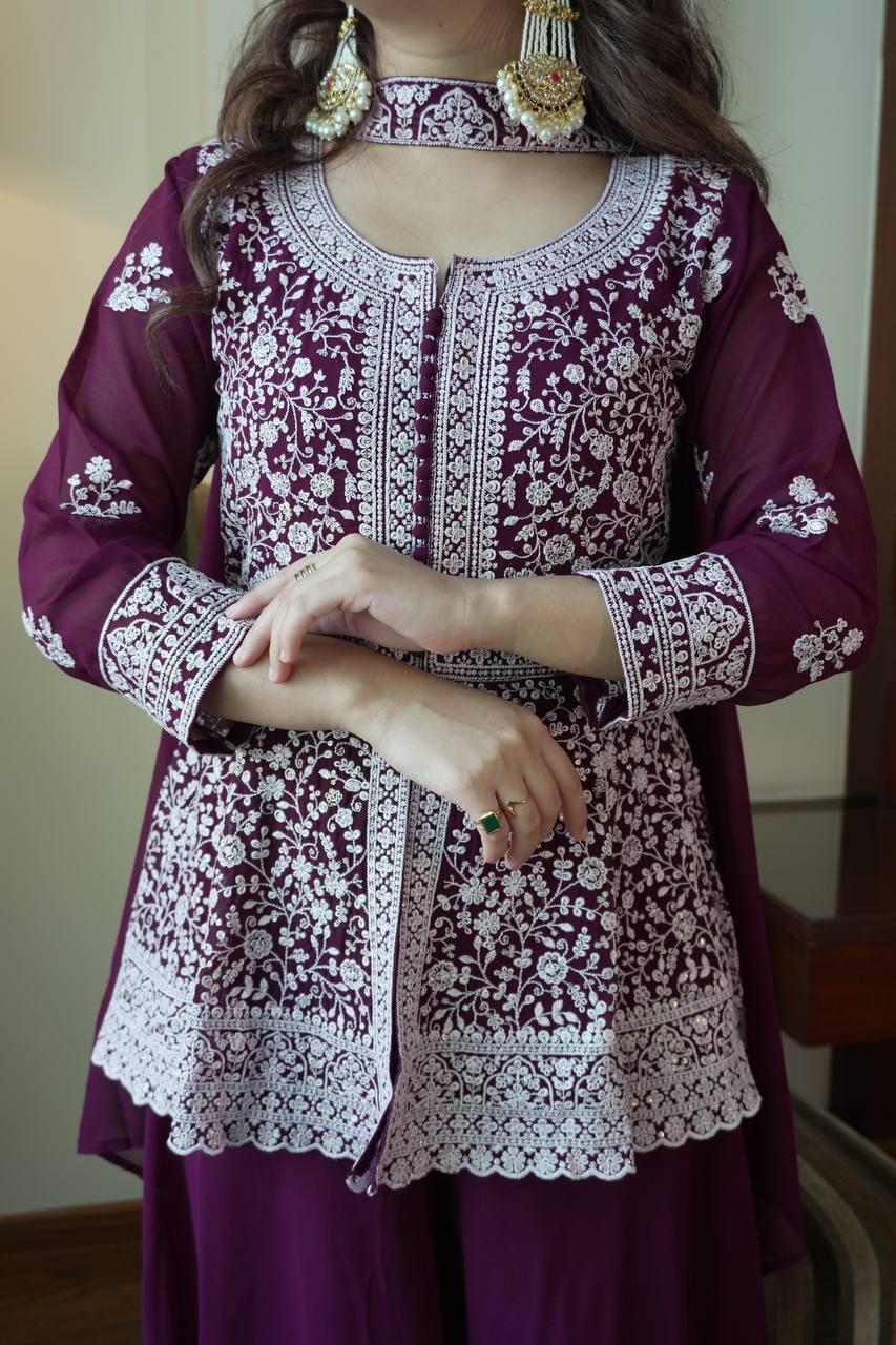 Modern Grace Georgette Embroidered Palazzo Set