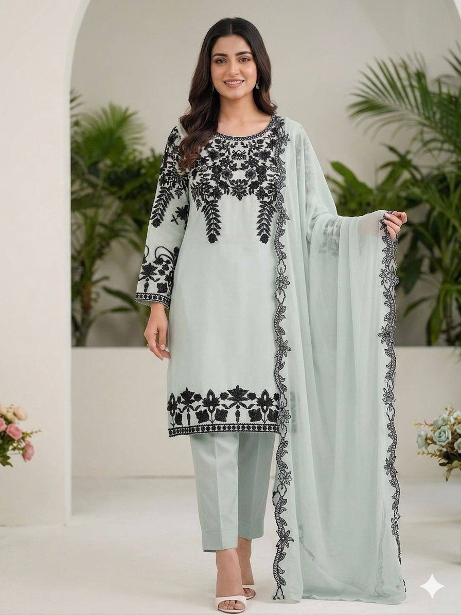 Aarohi Noir Floral Embroidered Suit Set