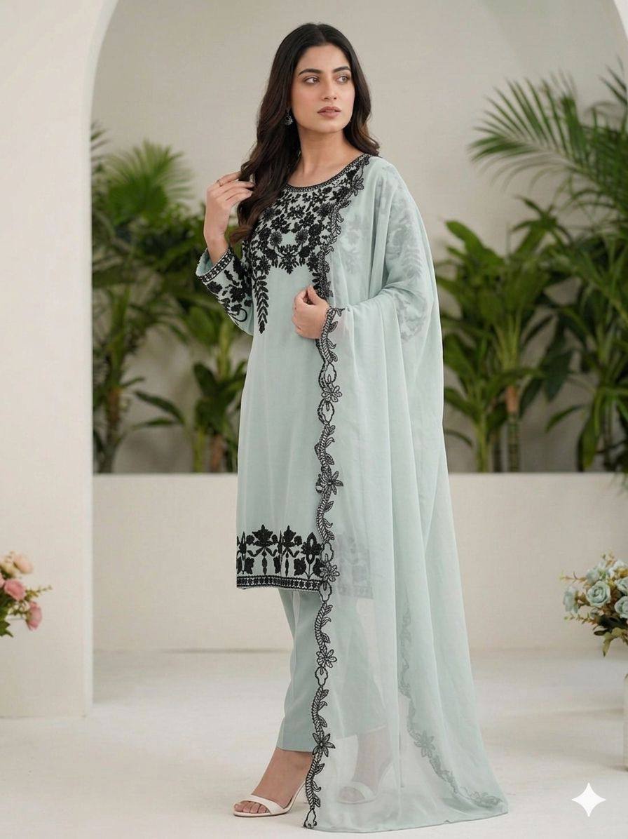 Aarohi Noir Floral Embroidered Suit Set