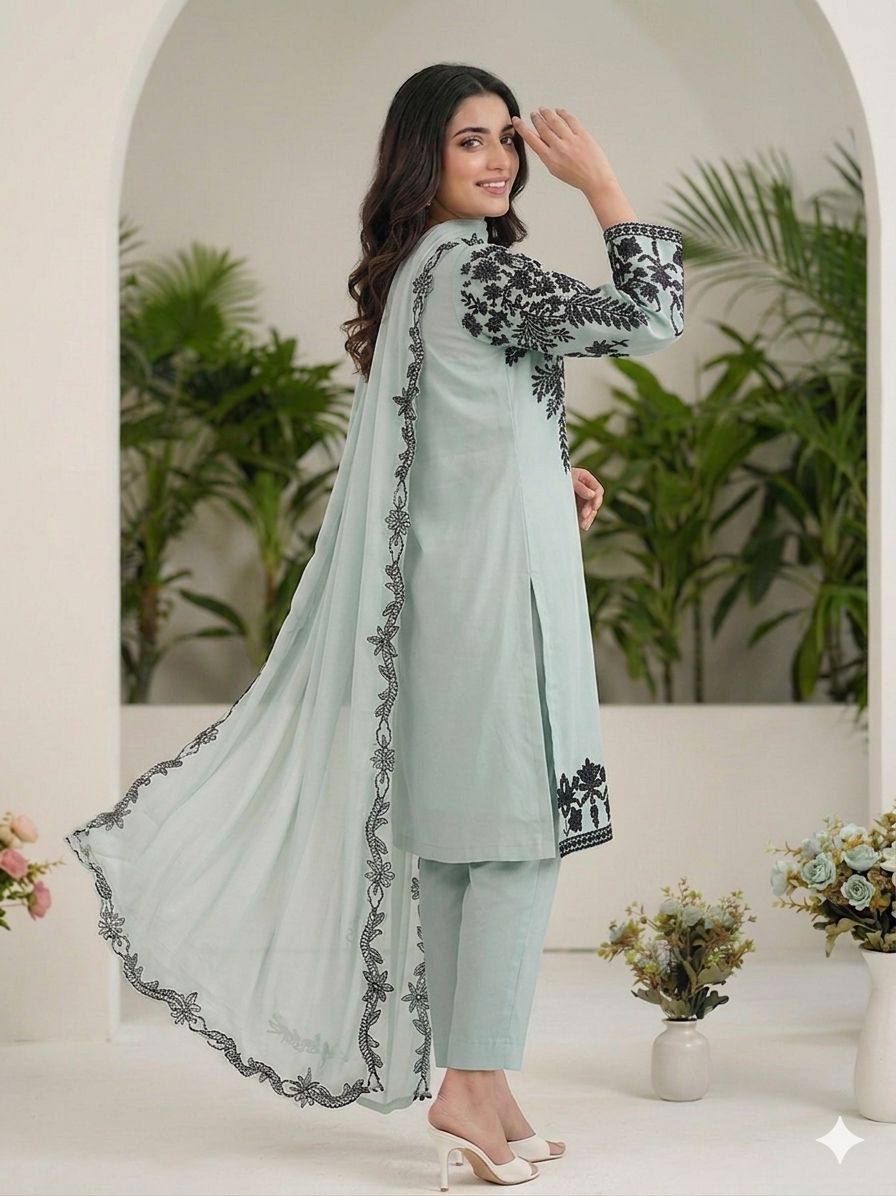 Aarohi Noir Floral Embroidered Suit Set