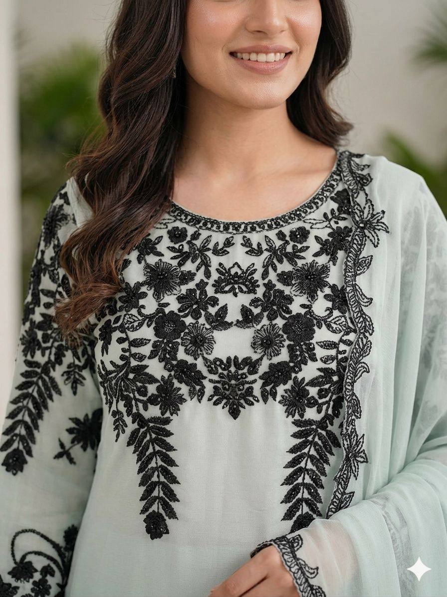 Aarohi Noir Floral Embroidered Suit Set