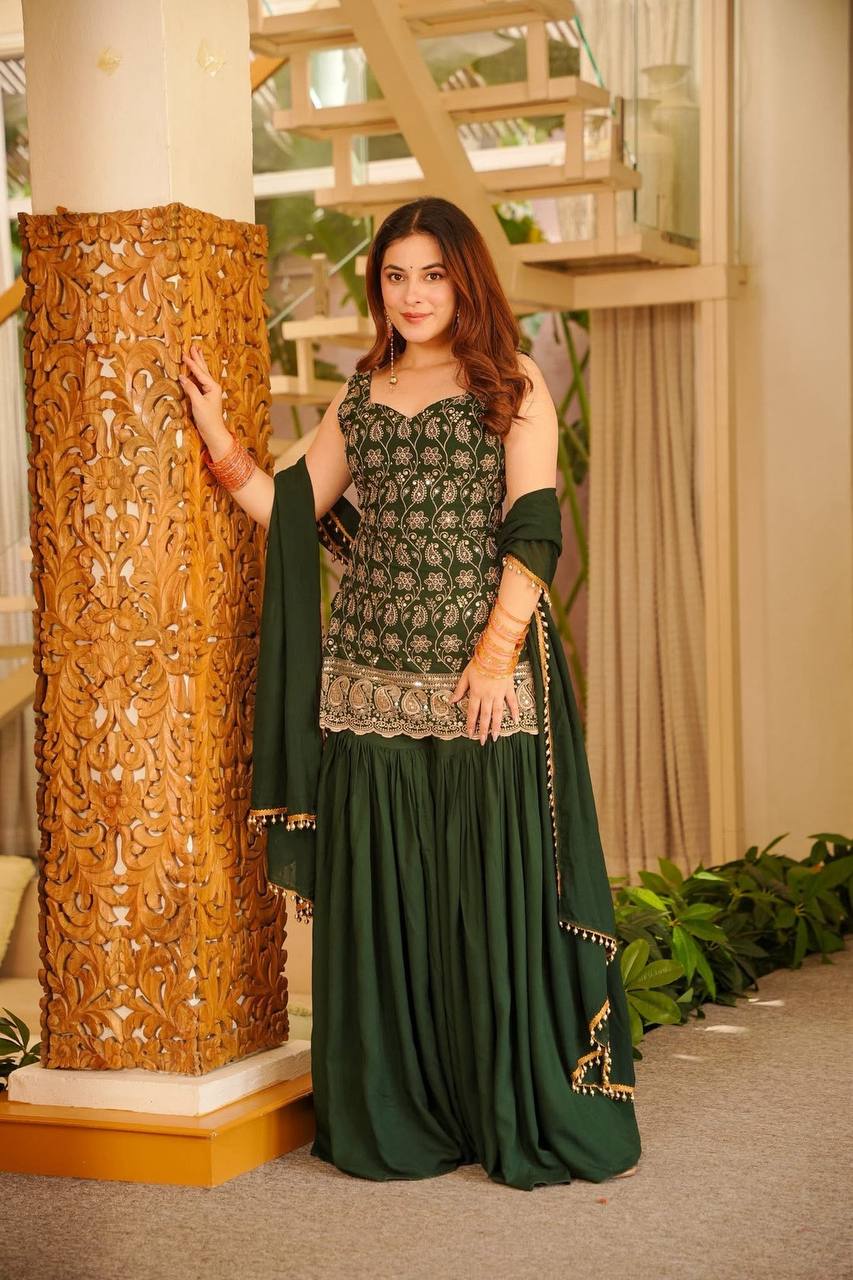 Reeva Green Heavy Embroidery Gharara Set