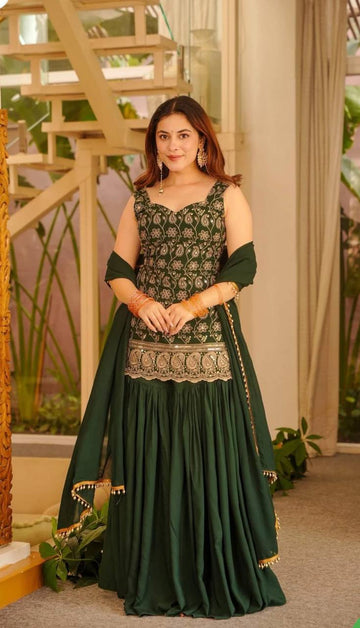 Reeva Green Heavy Embroidery Gharara Set
