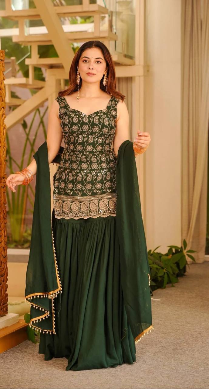 Reeva Green Heavy Embroidery Gharara Set