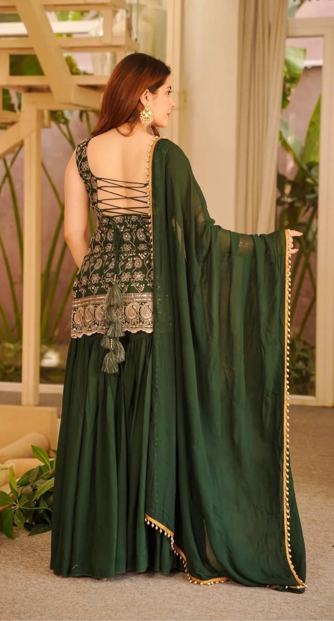 Reeva Green Heavy Embroidery Gharara Set
