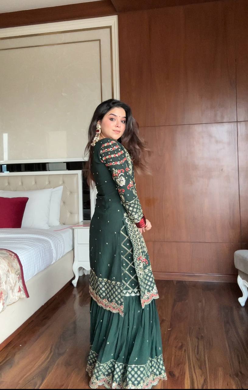 Shahi  Bottle Green Sharara Set