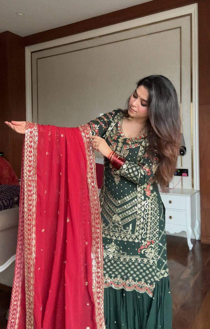 Shahi  Bottle Green Sharara Set