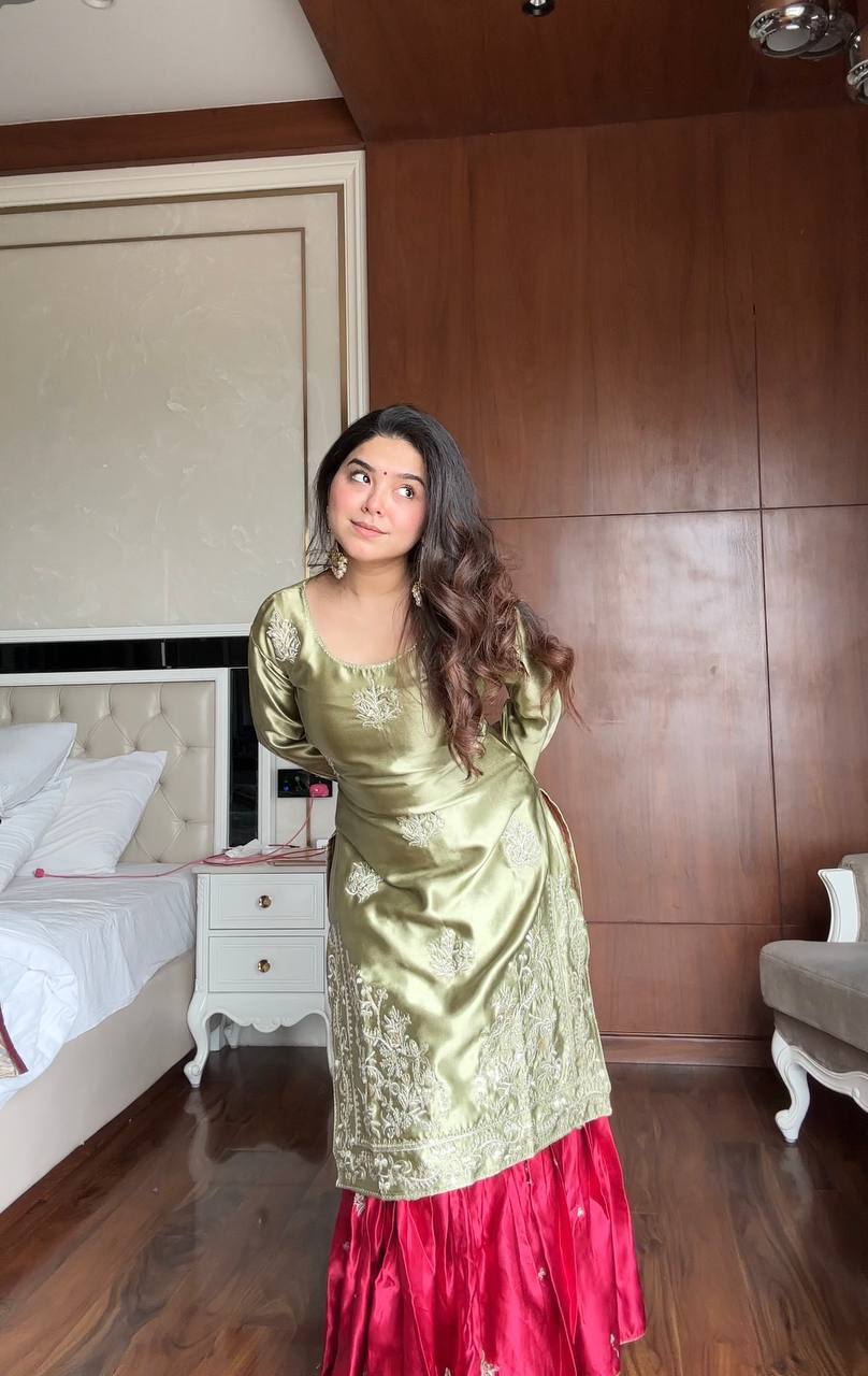 Anushka Olive Blossom Charm  Royal Patiala Suit