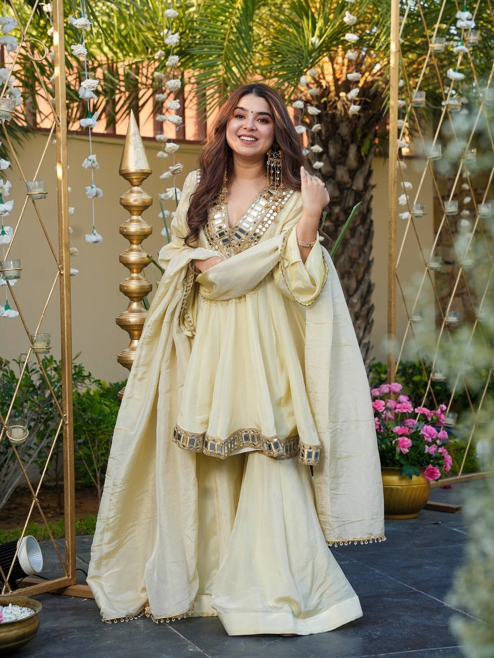 Ananya Cosmos Gold Jari  Silk Real Mirror Work Sharara Set
