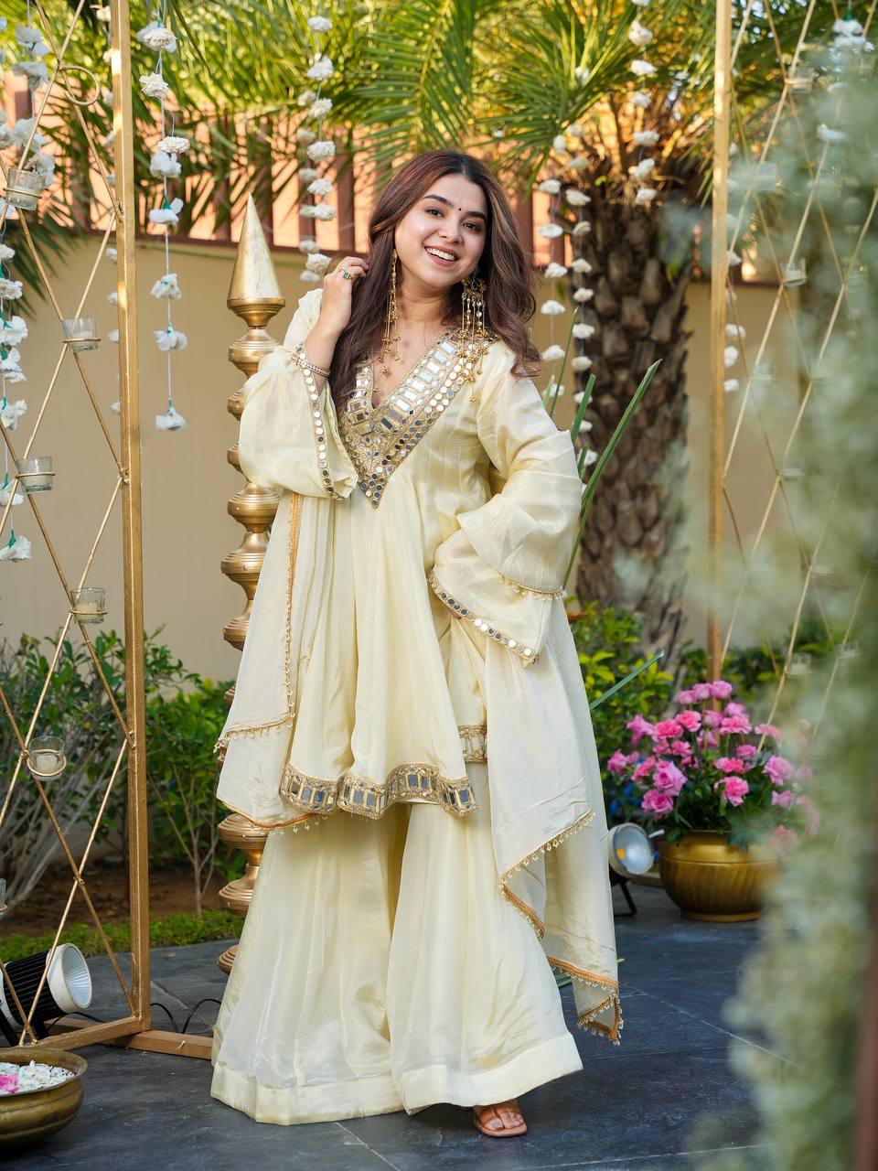 Ananya Cosmos Gold Jari  Silk Real Mirror Work Sharara Set