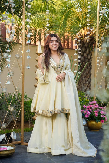 Ananya Cosmos Gold Jari  Silk Real Mirror Work Sharara Set